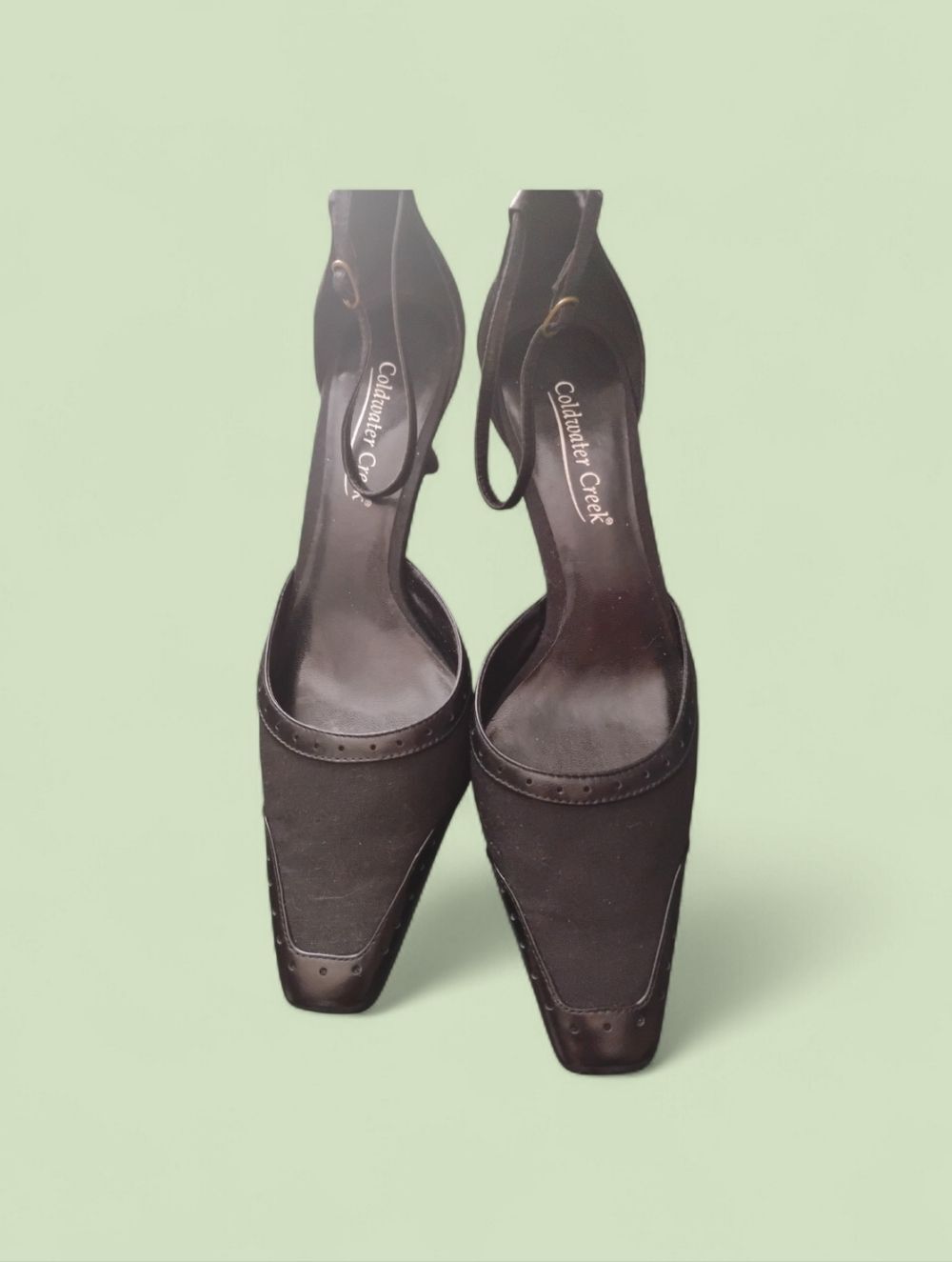 Coldwater Creek Black Square-Toe Ankle-Strap Pumps
